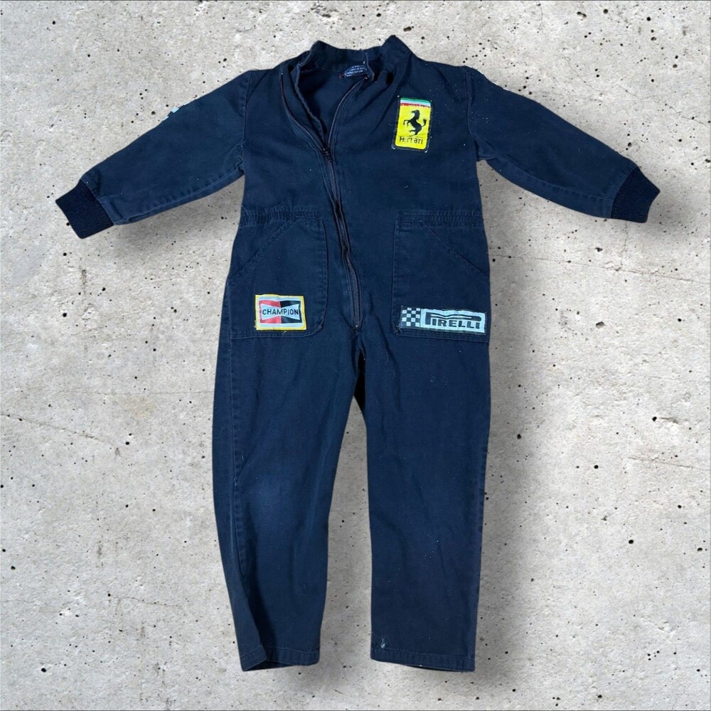 Vintage Ferrari F1 Kids Racing Jumpsuit Suit Size 6 Black Champion Pirelli